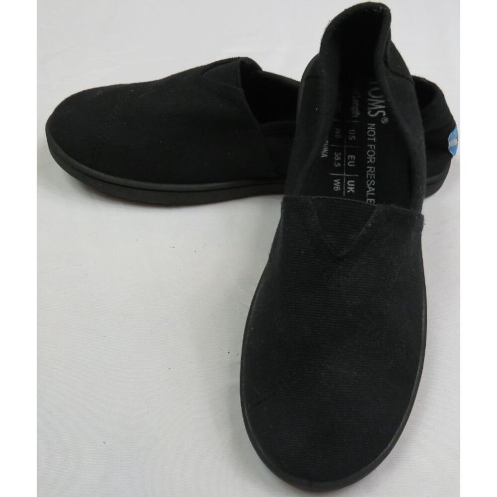 Toms “Not For Resale” Black Canvas Slip On Shoes Size 8 Womens